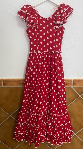 Vestido Flamenca Rojo Lunares Blancos
