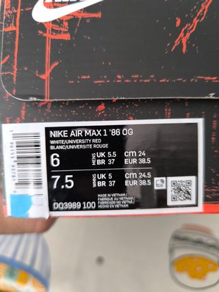 Nike Air Max 1 86 Big Bubble Blancas/Rojas Talla 6