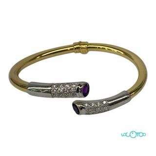 Pulsera Torques Oro 18k Blanco y Amarillo Amatista