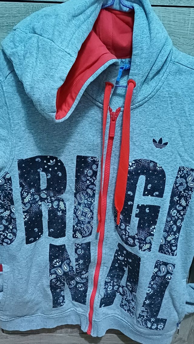 Sudadera Adidas Original Gris y Roja