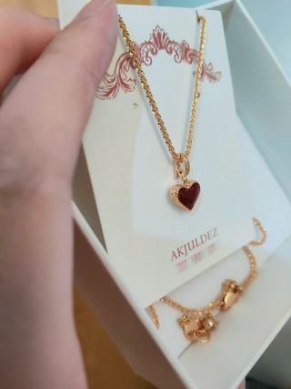 Collana AKJUDLZ cuore rosso e oro