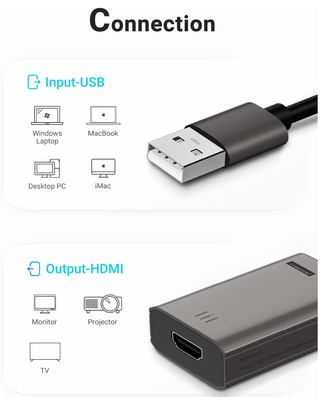 Adaptador Lemorele USB a HDMI Full HD 1080p