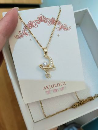 Collana AKJUDLZ oro con luna e perla