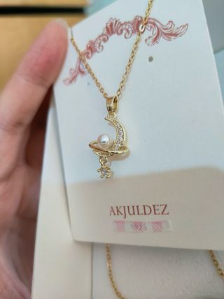 Collana AKJUDLZ oro con luna e perla