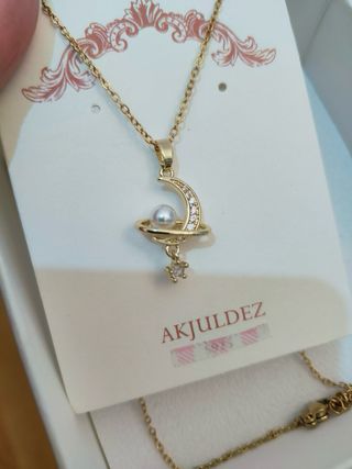 Collana AKJUDLZ oro con luna e perla