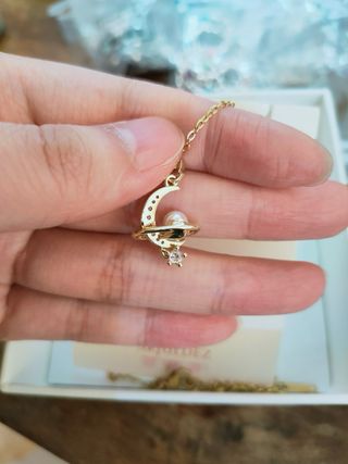 Collana AKJUDLZ oro con luna e perla