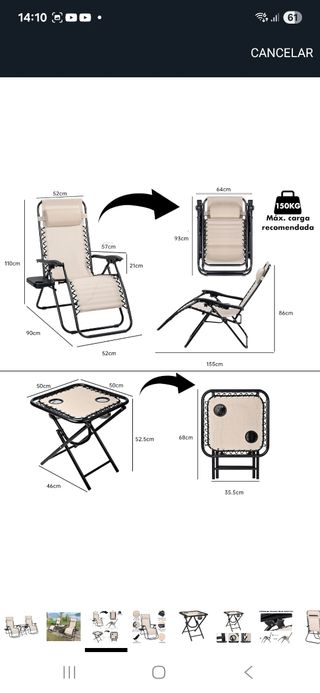 2 Sillas de Playa Plegables Beige