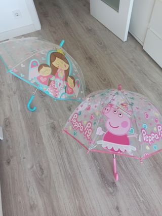 Lote 2 paraguas infantiles Peppa Pig y ángeles