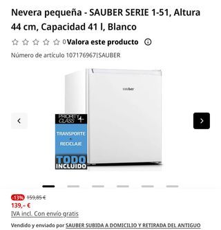 Frigorífico pequeño  Sauber 41L Blanca
