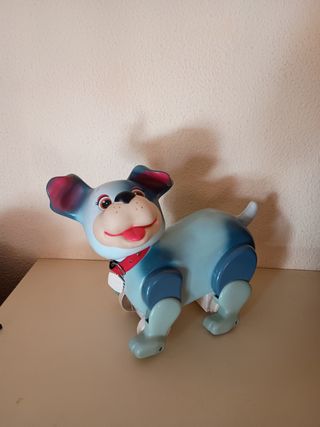 Juguete vintage perro Mid azul y gris  Midena 80'