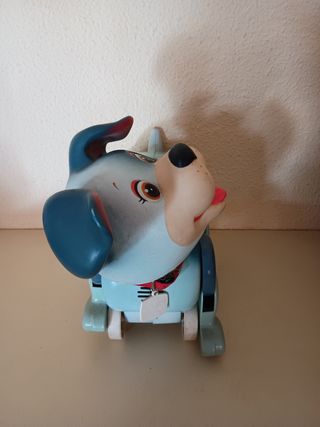 Juguete vintage perro Mid azul y gris  Midena 80'