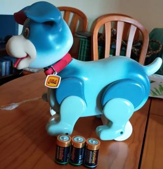 Juguete vintage perro Mid azul y gris  Midena 80'