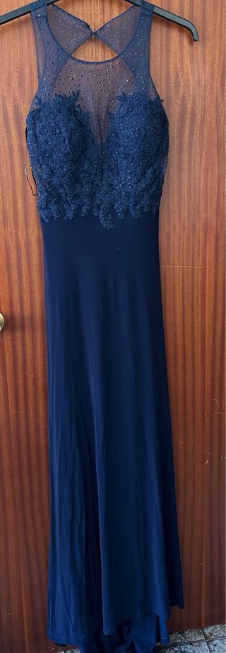 Vestido de fiesta azul con pedrería