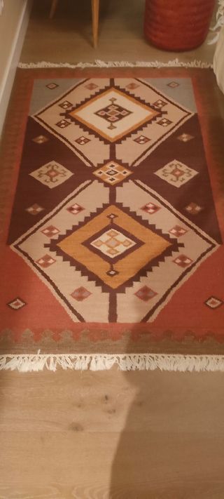 Alfombra Kilim Lana Marrón y Naranja