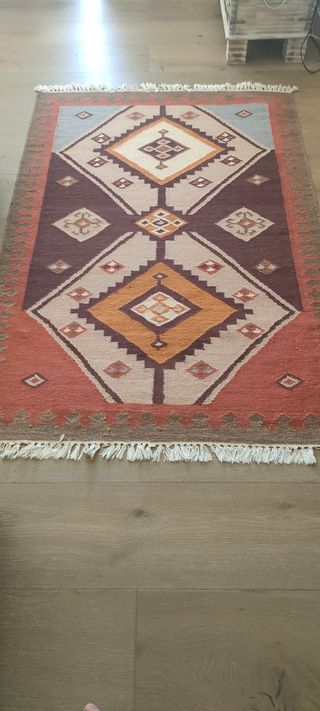 Alfombra Kilim Lana Marrón y Naranja
