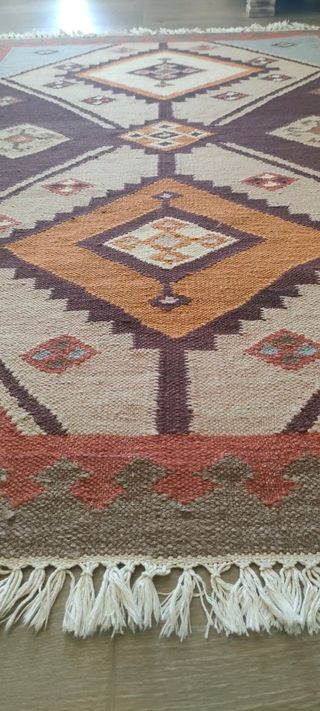 Alfombra Kilim Lana Marrón y Naranja