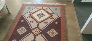 Alfombra Kilim Lana Marrón y Naranja