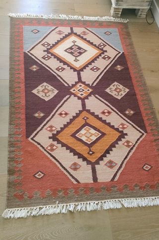 Alfombra Kilim Lana Marrón y Naranja