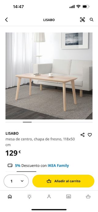 Mesa de centro madera clara Ikea