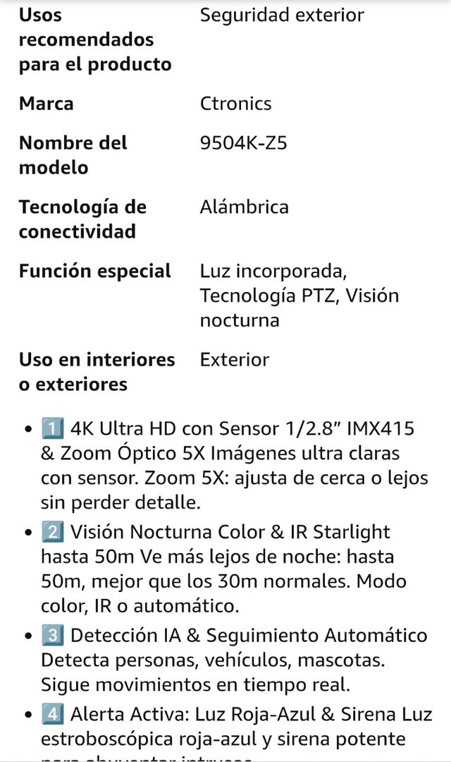 Cámara de seguridad Ctronics PTZ