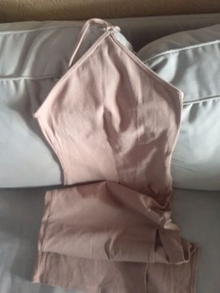 Vestido punto beige tirantes