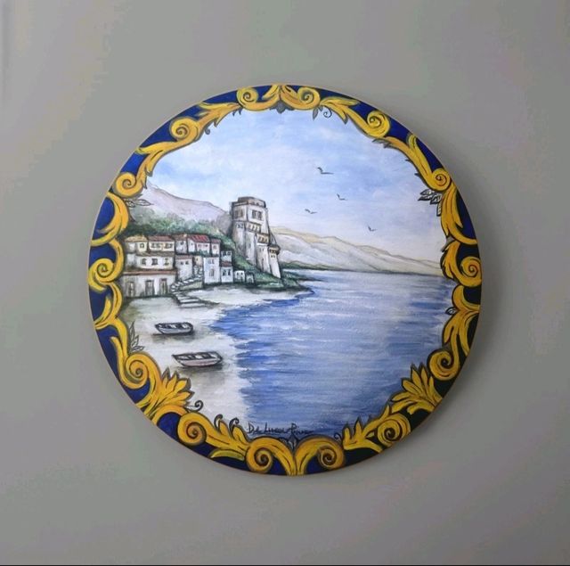 Piatto Ceramica Dipinto Mano Scena Marina