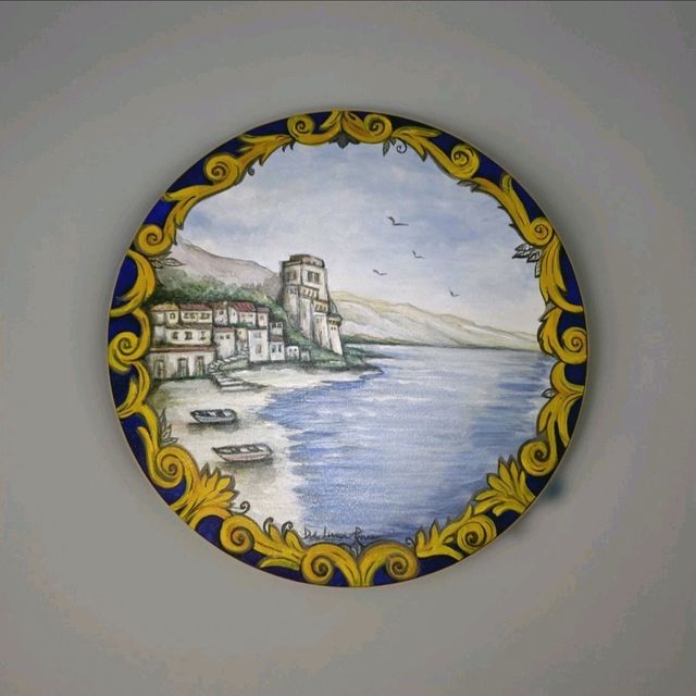 Piatto Ceramica Dipinto Mano Scena Marina