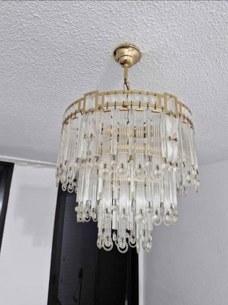 2 Lámparas de techo cristal y metal dorado
