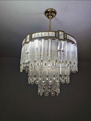 2 Lámparas de techo cristal y metal dorado