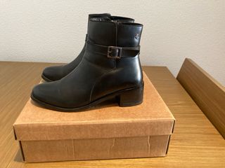 Botines piel negros talla 38 tacón bloque