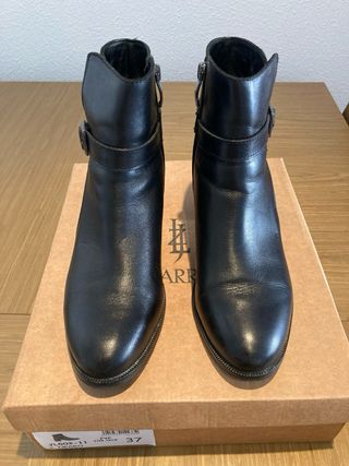 Botines piel negros talla 38 tacón bloque