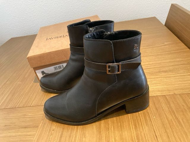 Botines piel negros talla 38 tacón bloque