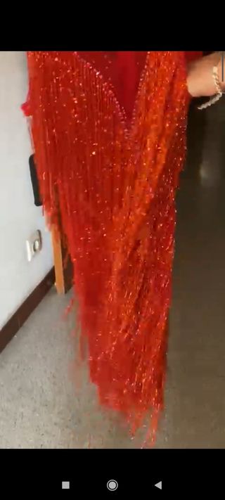 Vestido boda gitana de flecos de canutillo rojo
 
