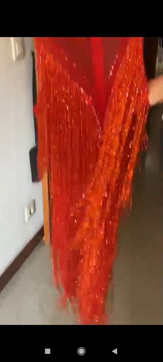 Vestido boda gitana de flecos de canutillo rojo
 