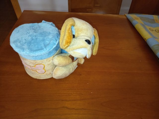 Cofre peluche perro azul y beige