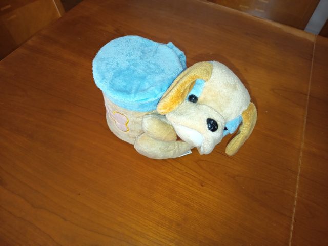 Cofre peluche perro azul y beige