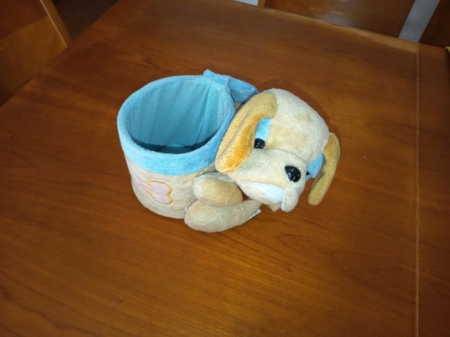 Cofre peluche perro azul y beige