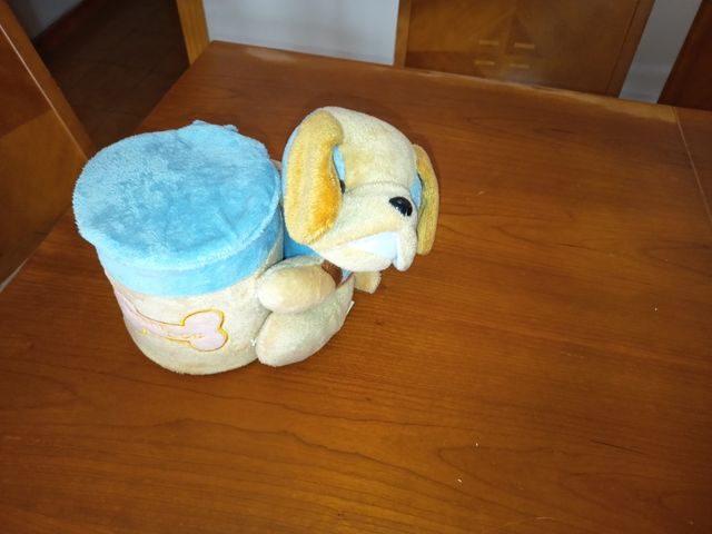 Cofre peluche perro azul y beige