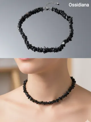 Collana Choker di Ossidiana - Chips 8~5x8~5 mm.