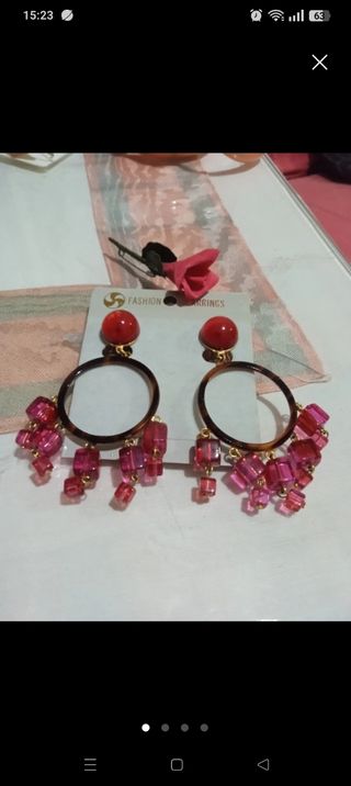Pendientes flamenca fucsia y marrón nuevos