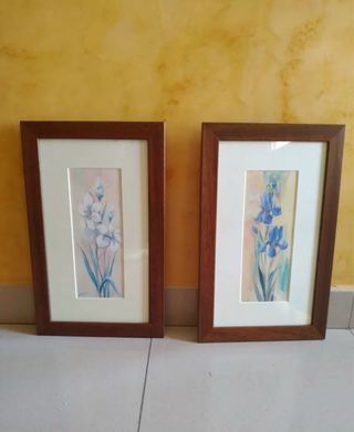 2 Quadri Fiori Acquerello Legno