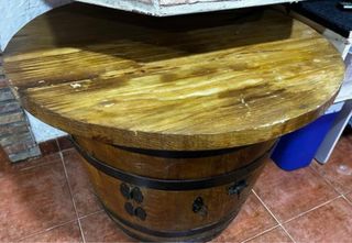 Mesa rústica tonel madera y metal