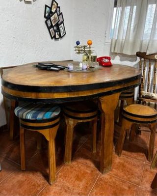 Mesa rústica tonel madera y metal
