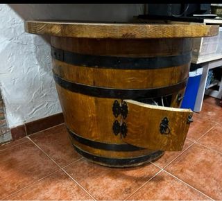 Mesa rústica tonel madera y metal