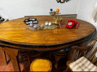 Mesa rústica tonel madera y metal