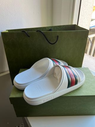 Chanclas Gucci Web Slide Blancas