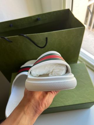 Chanclas Gucci Web Slide Blancas