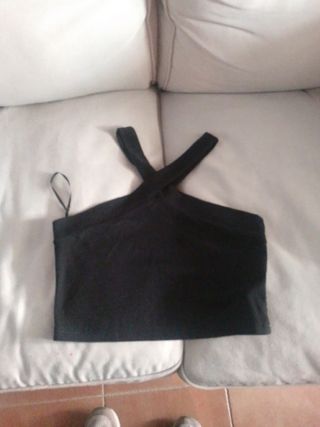 Camiseta Shein canalé negra mujer