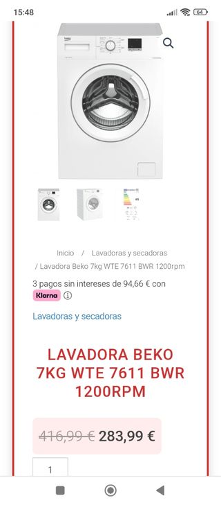 Lavadora Beko 7kg WTE 7611 BWR 1200rpm