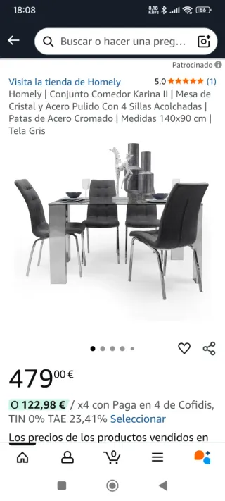 Mesa de comedor y 4 sillas.